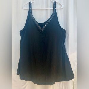 NWT Black w/ Silver Bead Accent Poly/Spandex Cami w/ Built in Bra Size 2X